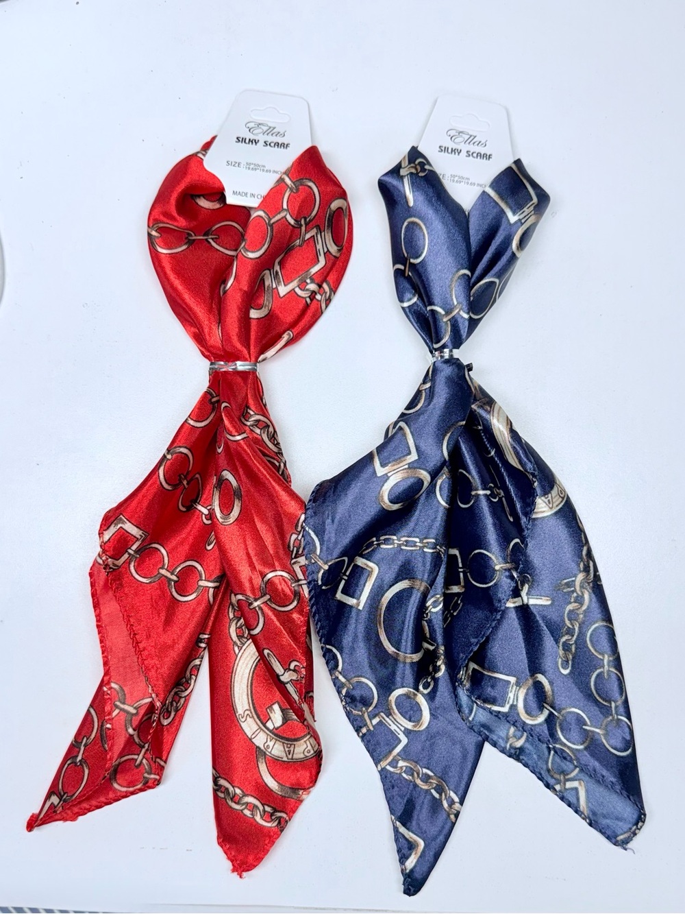 Ella Chain-Print Scarves in Red and Navy - 2 pack